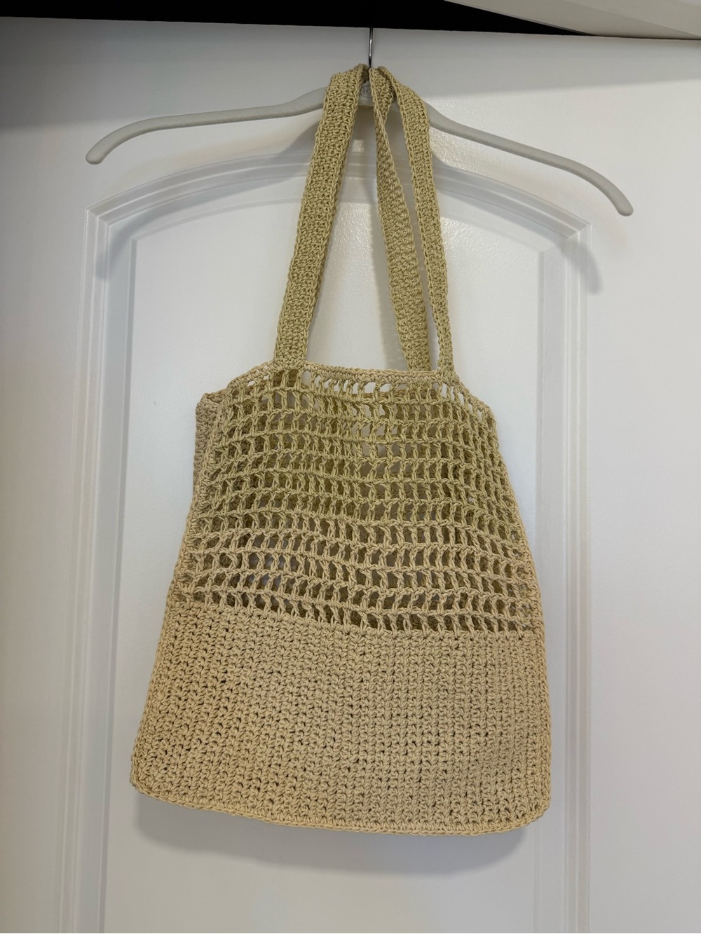 Neutral Raffia Tote Bag - Cream Straw Beach Bag